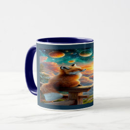 Cosmic Fox and Planets Magical Sunset Mug Tasse
