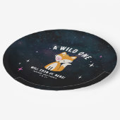 Cosmic Fox Wild One Pink Girl Baby Dusche Pappteller (Schrägansicht)