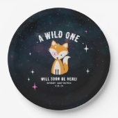 Cosmic Fox Wild One Pink Girl Baby Dusche Pappteller (Vorderseite)