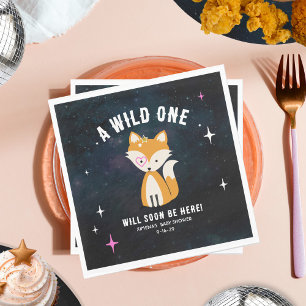 Cosmic Fox Wild One Pink Girl Baby Dusche Serviette
