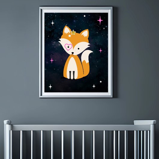 Cosmic Fox Wild One Pink Girl Kinderzimmer Poster