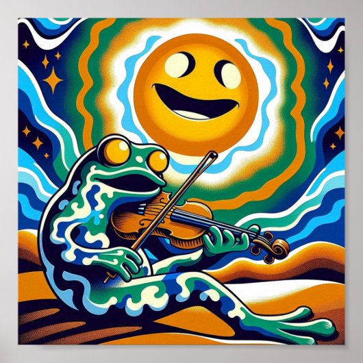 Cosmic Frog Musician: Psychedelische Serenade Art Poster (Vorne)
