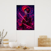 Cosmic Geisha Samurai mit leuchtenden Schwertern F Poster (Küche)