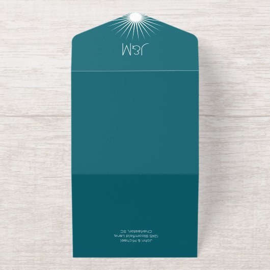 Cosmic Geometry Wedding Emerald Gold Sternexplosio All-in-One-Einladung (Außenseite)