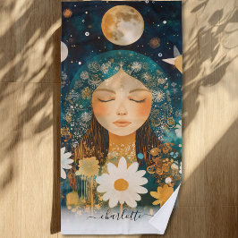 Cosmic Girl Boho Mond & Daisy Illustration Benutze Strandtuch
