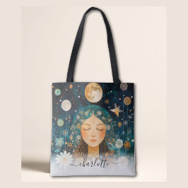 Cosmic Girl Boho Mond & Daisy Illustration Benutze Tasche