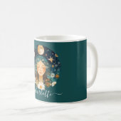 Cosmic Girl Boho Moon & Daisy Illustration Custom Kaffeetasse (VorderseiteRechts)