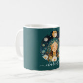 Cosmic Girl Boho Moon & Daisy Illustration Custom Kaffeetasse (Vorderseite Links)