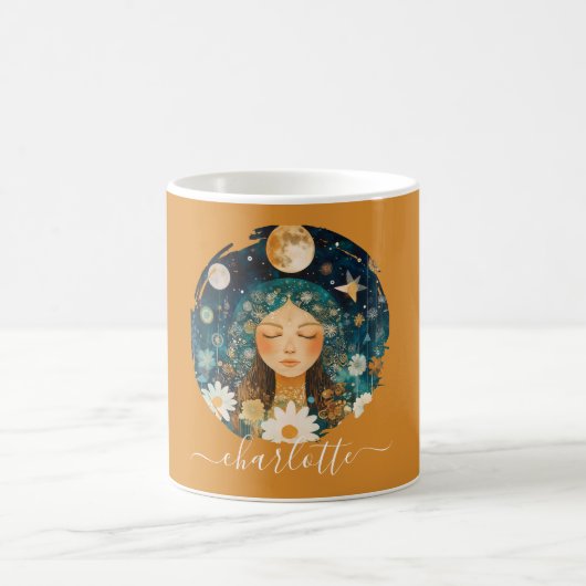 Cosmic Girl Boho Moon & Daisy Illustration Custom Kaffeetasse (Mittel)