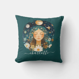 Cosmic Girl Boho Moon & Daisy Illustration Custom Kissen