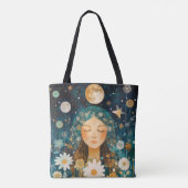Cosmic Girl Boho Moon & Daisy Illustration Custom Tasche (Rückseite)
