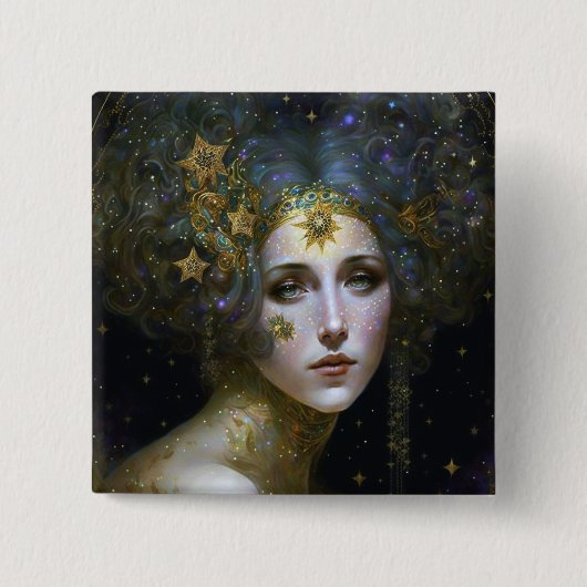 Cosmic Goddess Fantasy Art Button (Vorderseite)