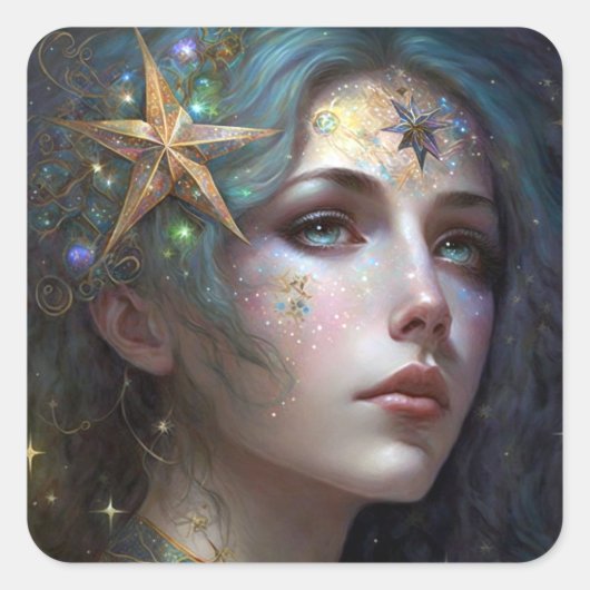 Cosmic Goddess Fantasy Art Square Sticker (Vorderseite)