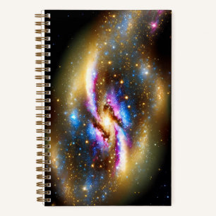 Cosmic Golden Lila Blue Sky Night Stars Galactic Notizblock