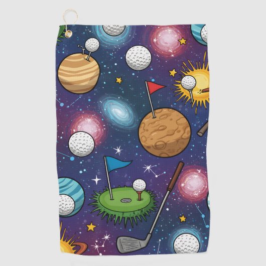 Cosmic Golf Adventure im Weltraum Golfhandtuch (Vorderseite)