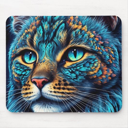 Cosmic Guardian Cat - Neon Galaxy Mandala Mousepad (Vorne)