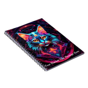 Cosmic Guardian Cat - Neon Galaxy Mandala Notizblock