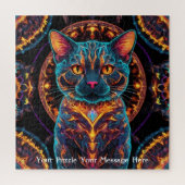Cosmic Guardian Cat - Neon Galaxy Mandala Puzzle (Vertikal)