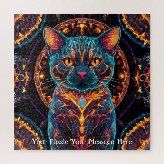 Cosmic Guardian Cat - Neon Galaxy Mandala Puzzle (Vertikal)