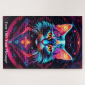 Cosmic Guardian Cat - Neon Galaxy Mandala Puzzle (Horizontal)