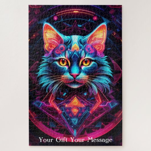 Cosmic Guardian Cat - Neon Galaxy Mandala Puzzle (Vertikal)