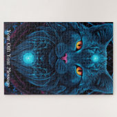 Cosmic Guardian Cat - Neon Galaxy Mandala Puzzle (Horizontal)