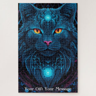 Cosmic Guardian Cat - Neon Galaxy Mandala Puzzle