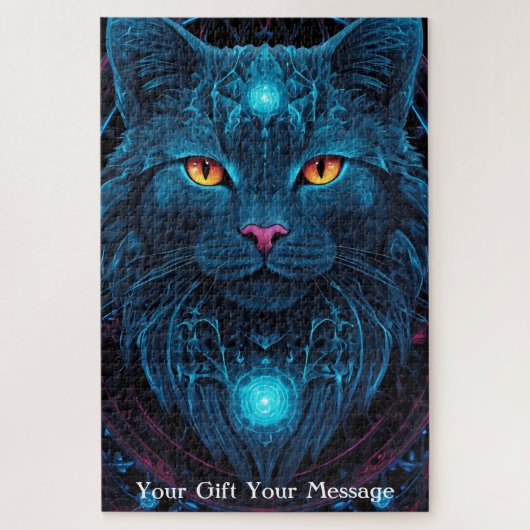 Cosmic Guardian Cat - Neon Galaxy Mandala Puzzle (Vertikal)