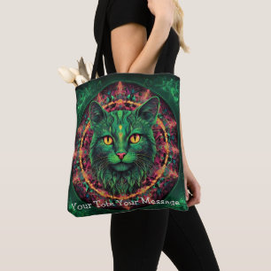 Cosmic Guardian Cat - Neon Galaxy Mandala Tote Bag Tasche