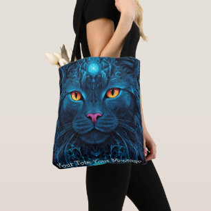 Cosmic Guardian Cat - Neon Galaxy Mandala Tote Bag Tasche