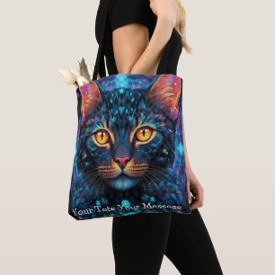 Cosmic Guardian Cat - Neon Galaxy Mandala Tote Bag Tasche