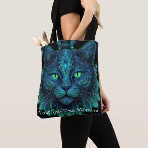 Cosmic Guardian Cat - Neon Galaxy Mandala Tote Bag Tasche