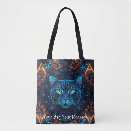 Cosmic Guardian Cat - Neon Galaxy Mandala Tote Bag Tasche (Vorderseite)
