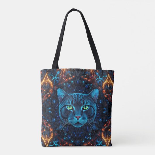Cosmic Guardian Cat - Neon Galaxy Mandala Tote Bag Tasche (Rückseite)