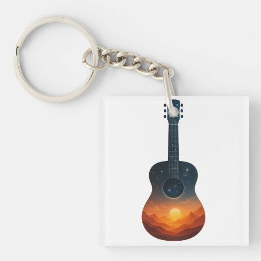 Cosmic Guitar Sunset - Surreal Landschaft Musik Schlüsselanhänger (Vorderseite)