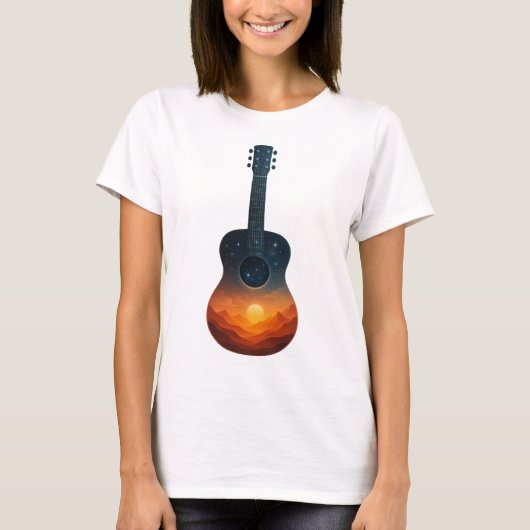 Cosmic Guitar Sunset - Surreal Landschaft Musik T-Shirt (Vorderseite)
