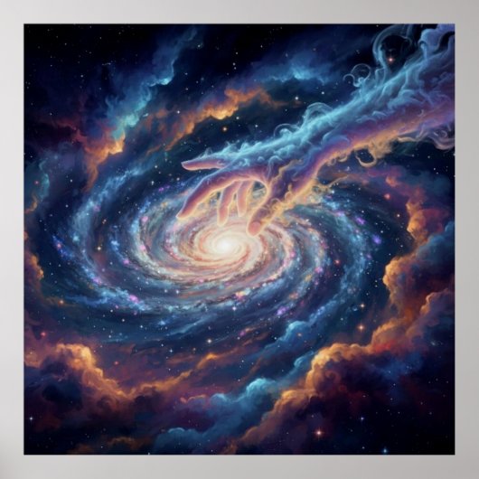 Cosmic Hand of Creation — Surreal Galaxy Art Poster (Vorne)