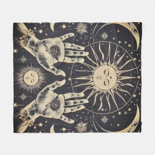 ✨ Cosmic Harmony Sun & Moon Fleece Blanket (Vorderseite (Horizontal))