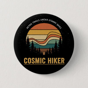 Cosmic Hiker Retro 70er Sonnenuntergang Weltraum W Button