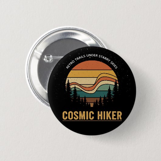 Cosmic Hiker Retro 70s Sunset Space Forest Stars Button (Vorne & Hinten)