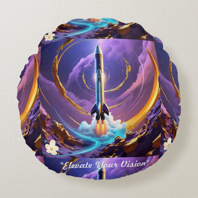 "Cosmic Journey In" Rundes Kissen (Vorderseite)