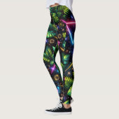 Cosmic Jungle Neon Galaxy Tropical Activewear Leggings (Links)