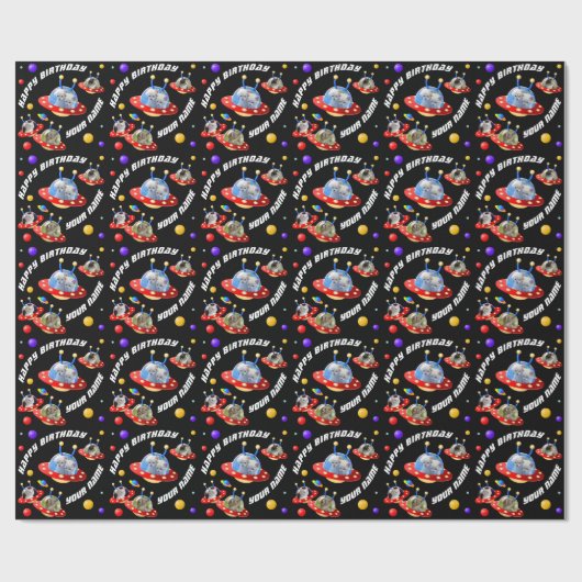 Cosmic Kitten Twins in Flying Saucer UFO Sci-fi Wr Geschenkpapier (Flach)