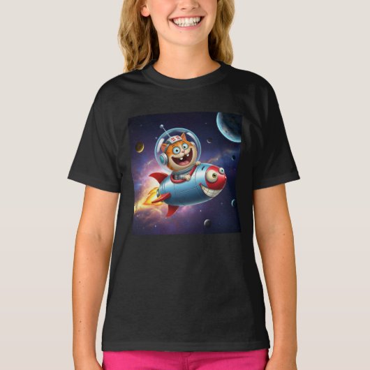 Cosmic Kitty Rocket Ride Funny Space Cat Adventure T-Shirt (Vorderseite)