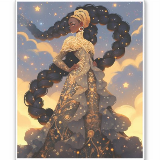 Cosmic Lady African American Fantasy Art Aufkleber (Vorderseite)