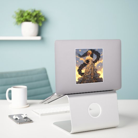 Cosmic Lady African American Fantasy Art Aufkleber (Laptop auf Schreibtisch)