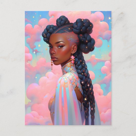 Cosmic Lady African American Fantasy Art Postkarte (Vorderseite)