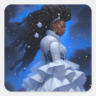 Cosmic Lady African American Fantasy Art Quadratischer Aufkleber