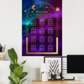 Cosmic Lila Aquamarin Gold Sun Moon Stars Hochzeit Poster (Heimbüro)
