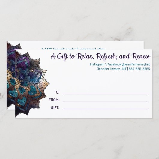 Cosmic Lila Boho Mandala Geschenkkarte (Vorne/Hinten)